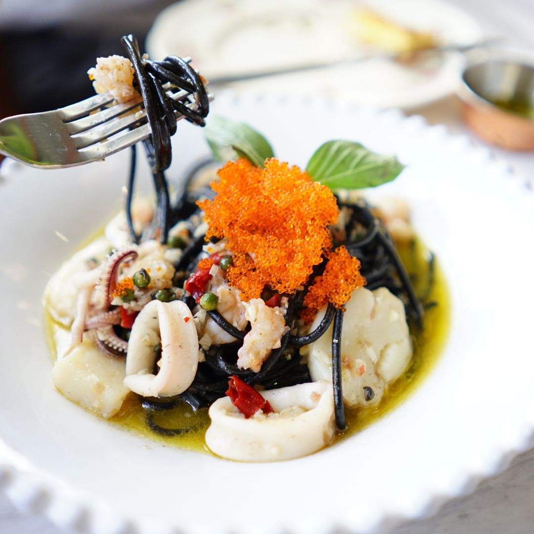 Seafood Squid Ink Pasta with Tobiko